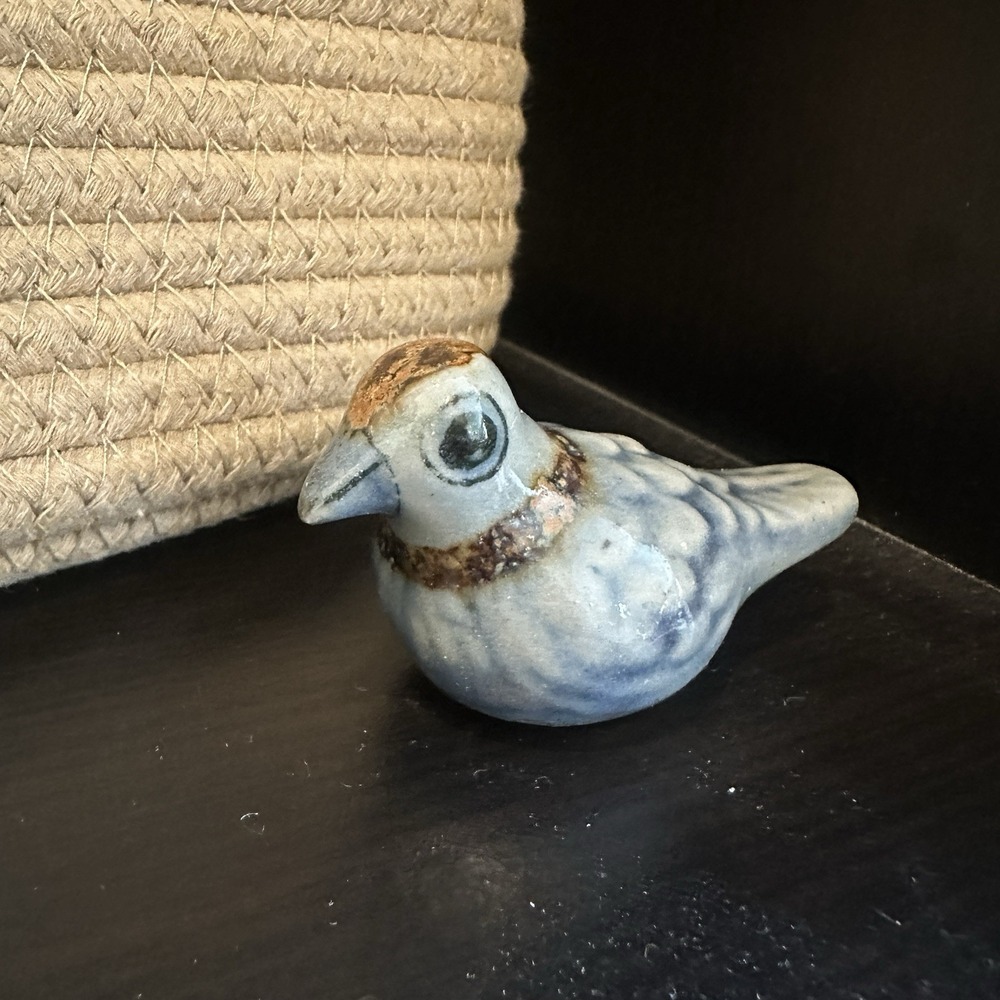 Vintage 3" Tonala Mexican Bird Figurine Blue Glaze Handpainted Ceramic Pottery